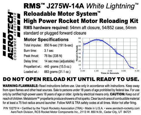 AeroTech J275W-14A RMS-54/852 Reload Kit (1 Pack) - 1027514